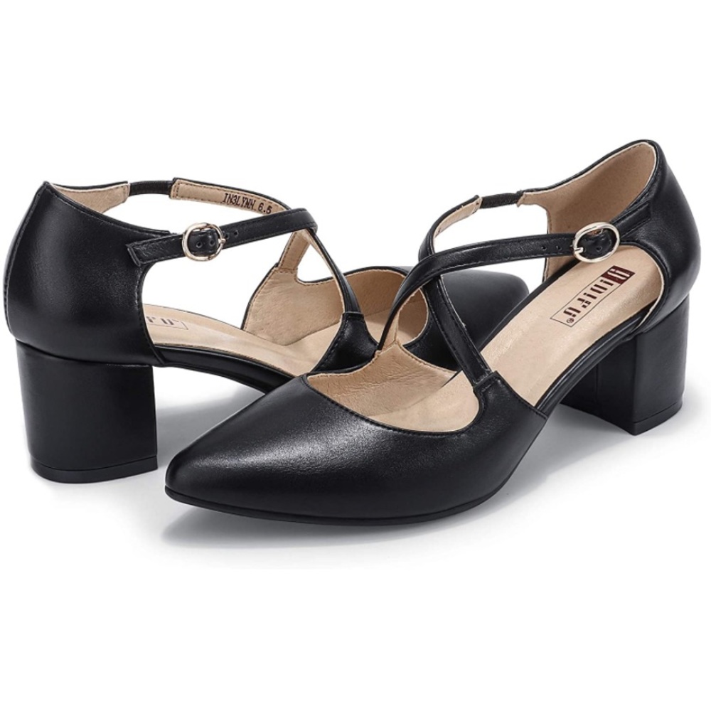 Women's Dress Chunky Heel Cross Strap Shoes